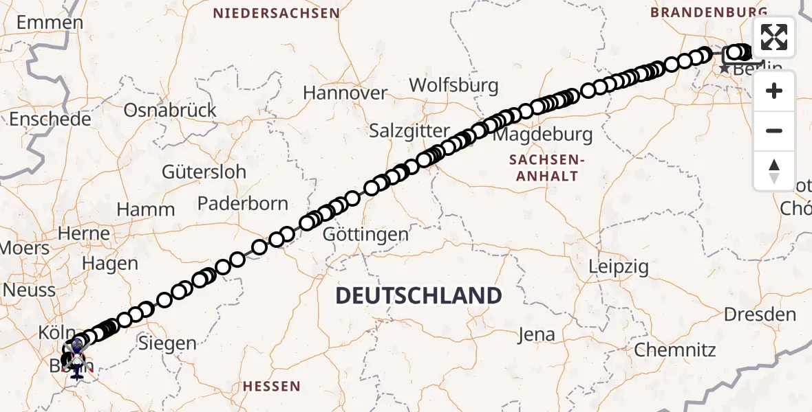 Flugroute Polizeihubschrauber Ahrensfelde Hubschrauberlandeplatz - Sankt Augustin, 14 Juli 2026, 08:47