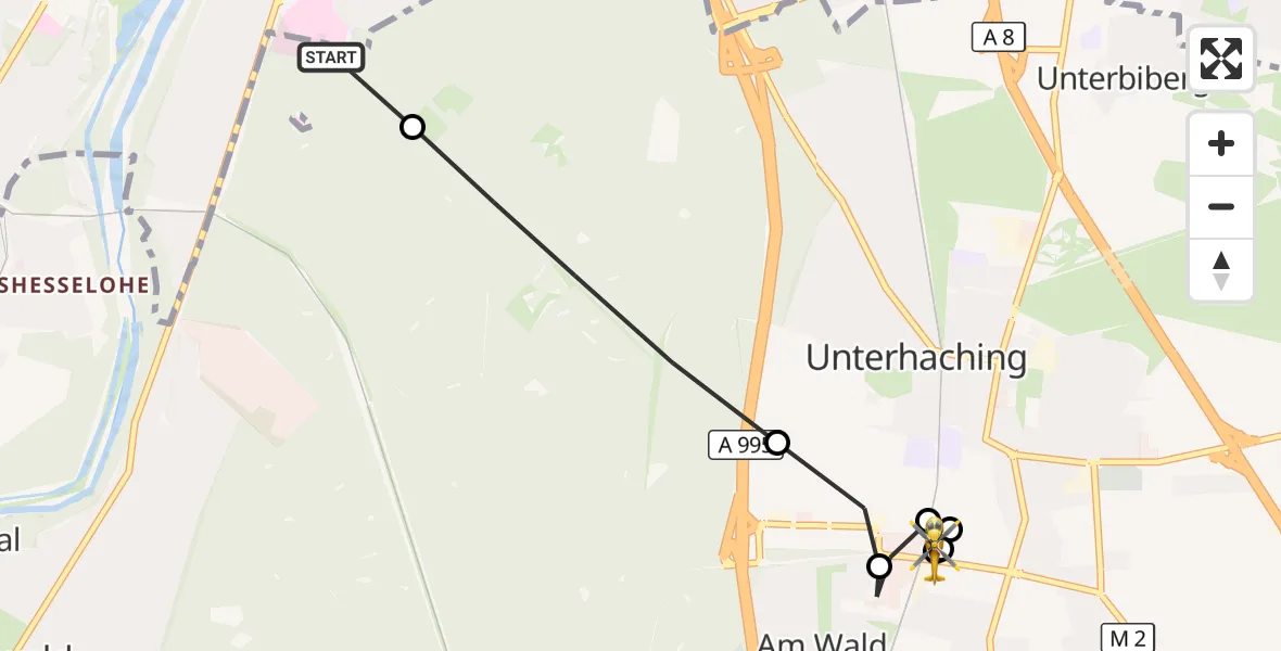 Flugroute Rettungshubschrauber ADAC Air Rescue Center Hubschrauberlandeplatz (Christoph 1) - Taufkirchen, 14 Juli 2026, 08:54
