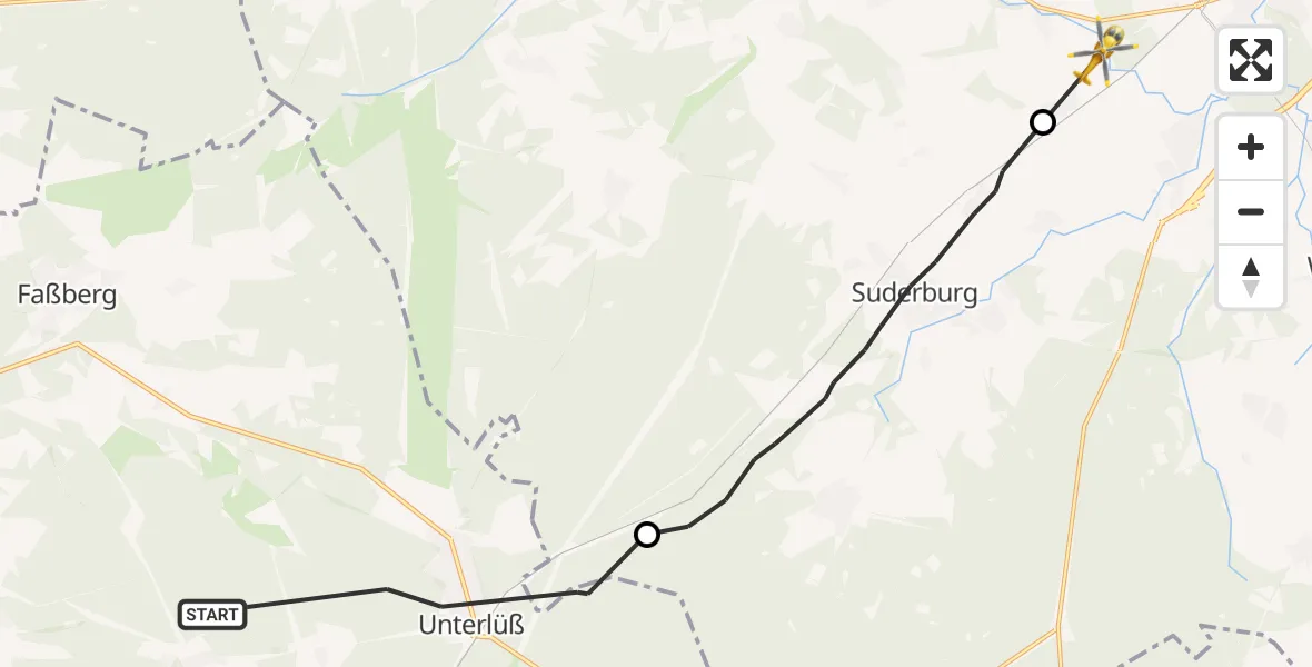 Flugroute Rettungshubschrauber Südheide - Uelzen, 14 Juli 2026, 09:01