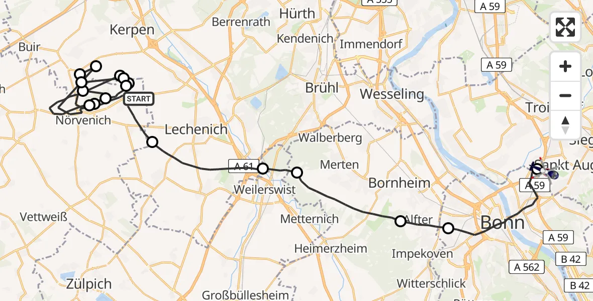 Flugroute Polizeihubschrauber Nörvenich - Sankt Augustin, 14 Juli 2026, 09:02