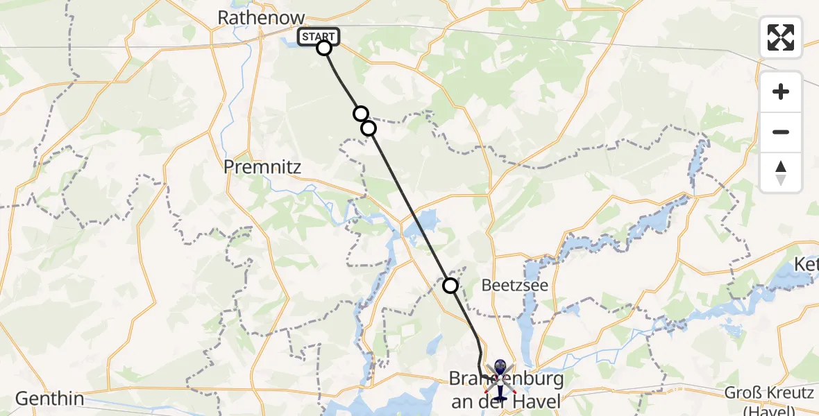 Flugroute Polizeihubschrauber Rathenow - Brandenburg an der Havel, 14 Juli 2026, 09:03