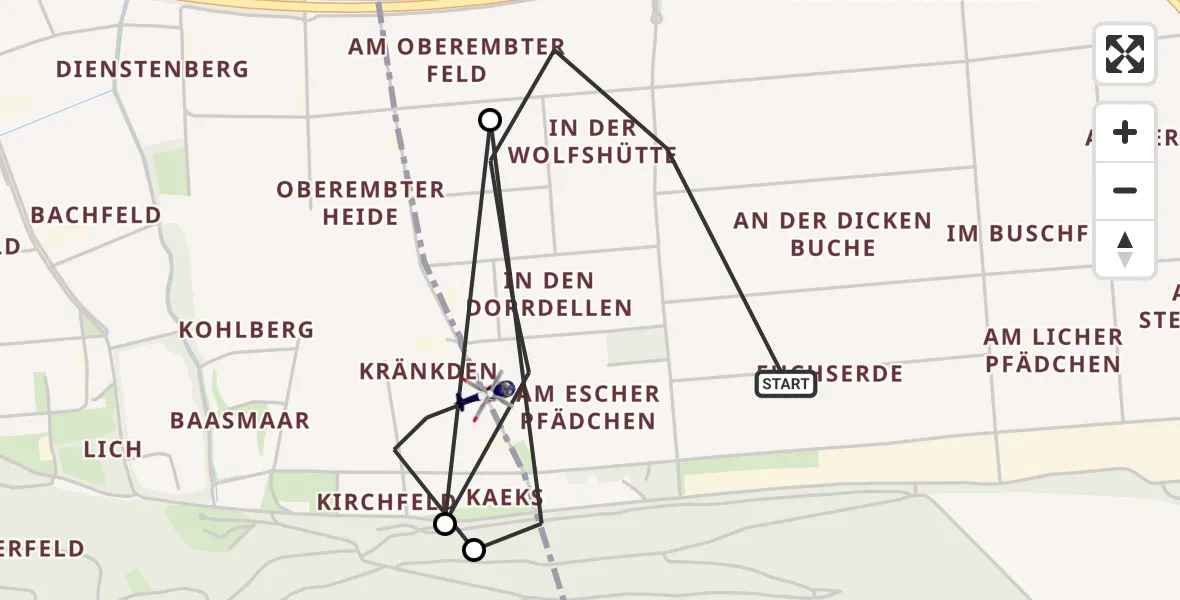Flugroute Polizeihubschrauber Elsdorf - Niederzier, 14 Juli 2026, 09:09