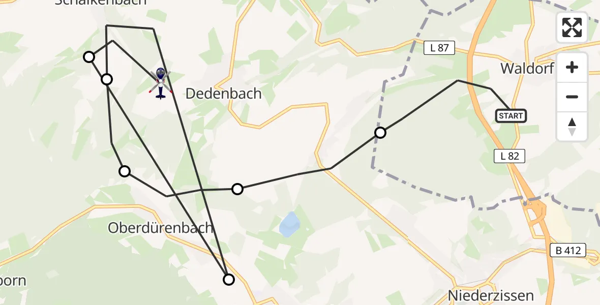 Flugroute Polizeihubschrauber Waldorf - Dedenbach, 14 Juli 2026, 09:17