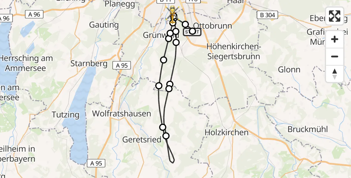 Flugroute Rettungshubschrauber Taufkirchen - ADAC Air Rescue Center Hubschrauberlandeplatz (Christoph 1), 14 Juli 2026, 09:18