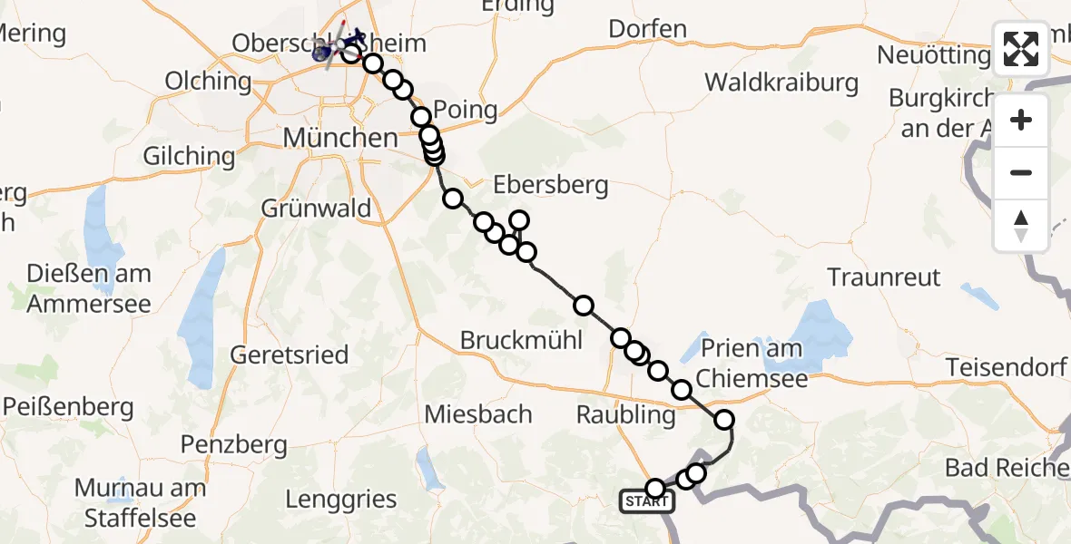 Flugroute Polizeihubschrauber Oberaudorf - Oberschleißheim, 14 Juli 2026, 09:19