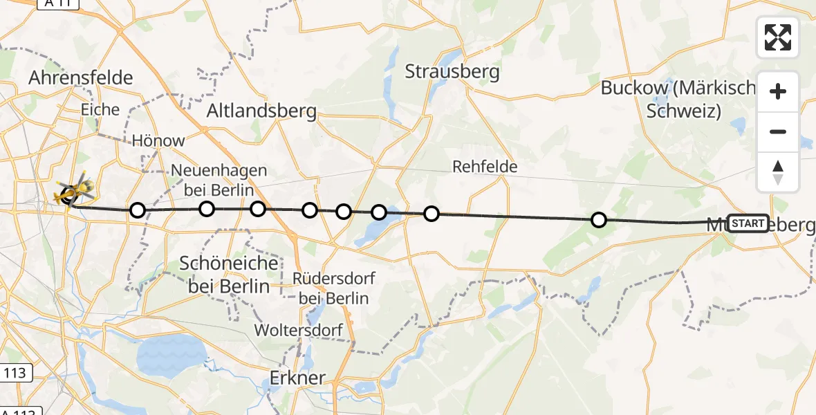 Flugroute Rettungshubschrauber Müncheberg - Berlin Emergency Hospital, 14 Juli 2026, 09:25