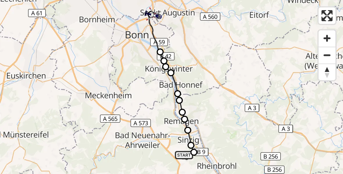 Flugroute Polizeihubschrauber Sinzig - Sankt Augustin, 14 Juli 2026, 09:27