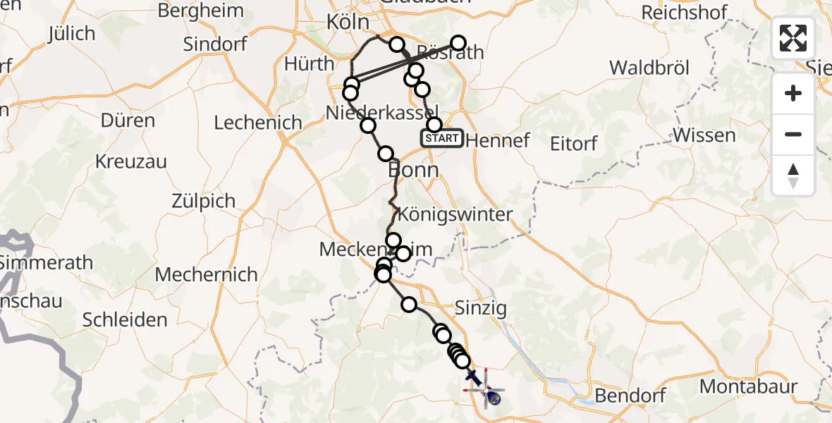 Flugroute Polizeihubschrauber Sankt Augustin - Wassenach, 14 Juli 2026, 09:36