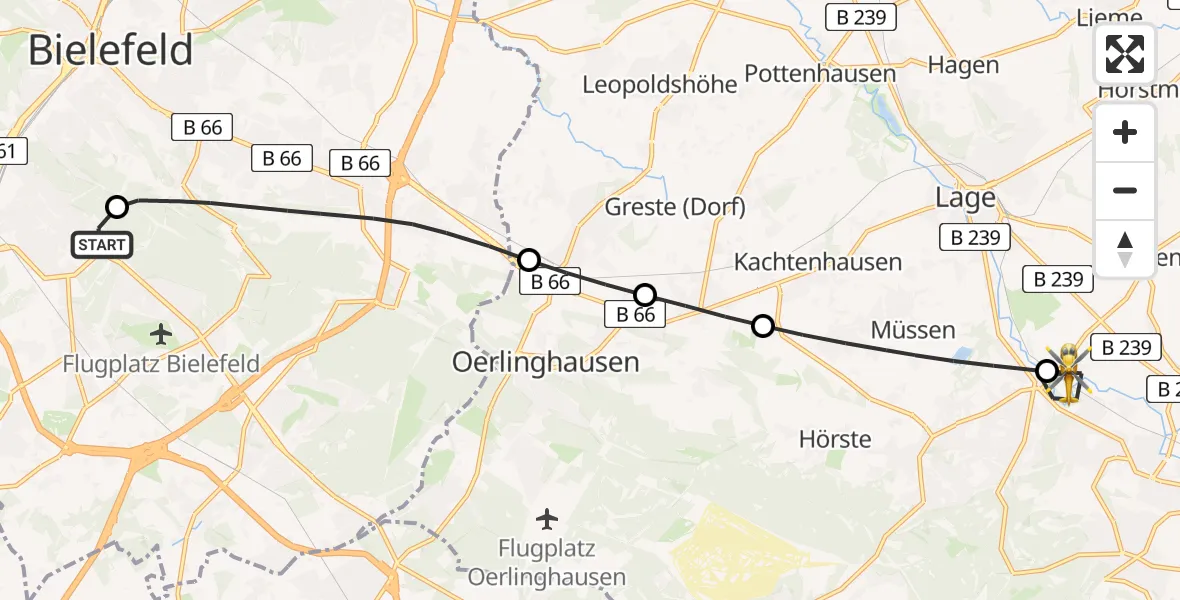 Flugroute Rettungshubschrauber Luftrettungszentrum Bielefeld - Detmold, 14 Juli 2026, 09:42