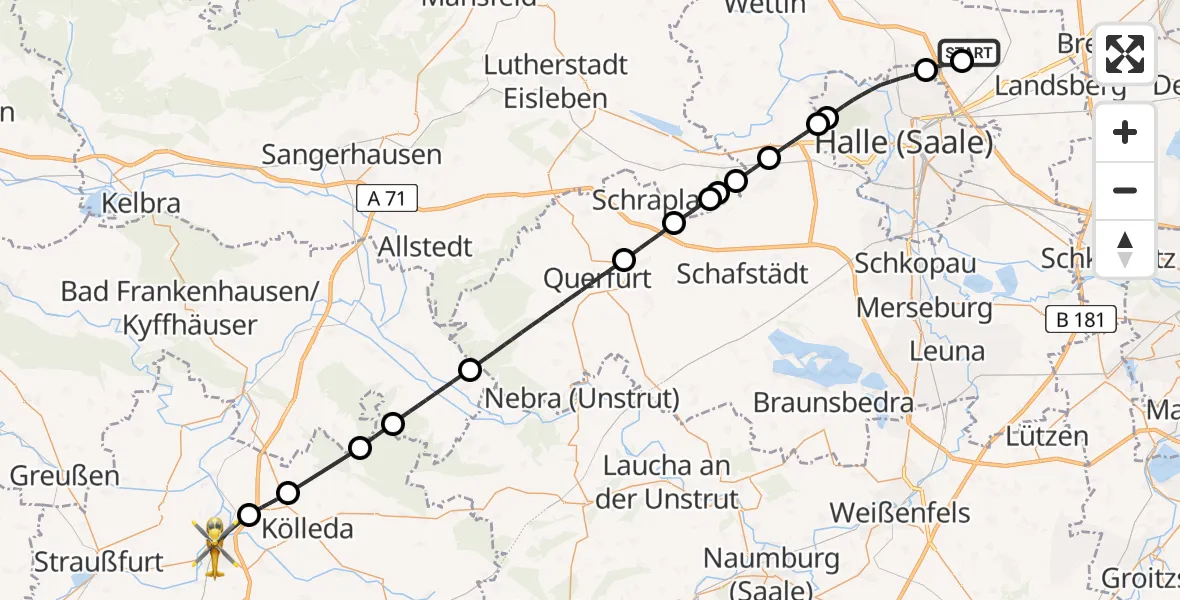Flugroute Rettungshubschrauber Halle-Oppin Flugplatz - Sömmerda, 14 Juli 2026, 09:43