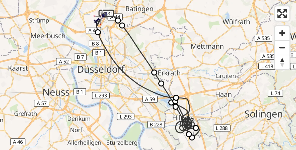 Flugroute Polizeihubschrauber Düsseldorf Flughafen - Düsseldorf Flughafen, 14 Juli 2026, 09:54