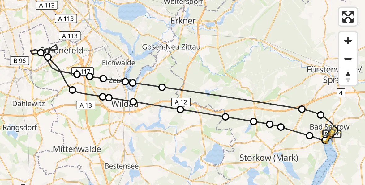 Flugroute Rettungshubschrauber Bad Saarow Hospital - Bad Saarow Hospital Hubschrauberlandeplatz, 14 Juli 2026, 09:56