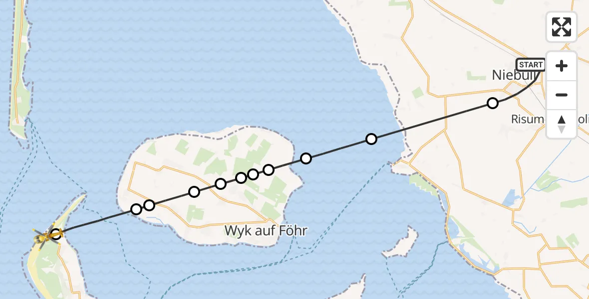 Flugroute Ambulanzhubschrauber Niebüll - Norddorf auf Amrum, 14 Juli 2026, 09:59