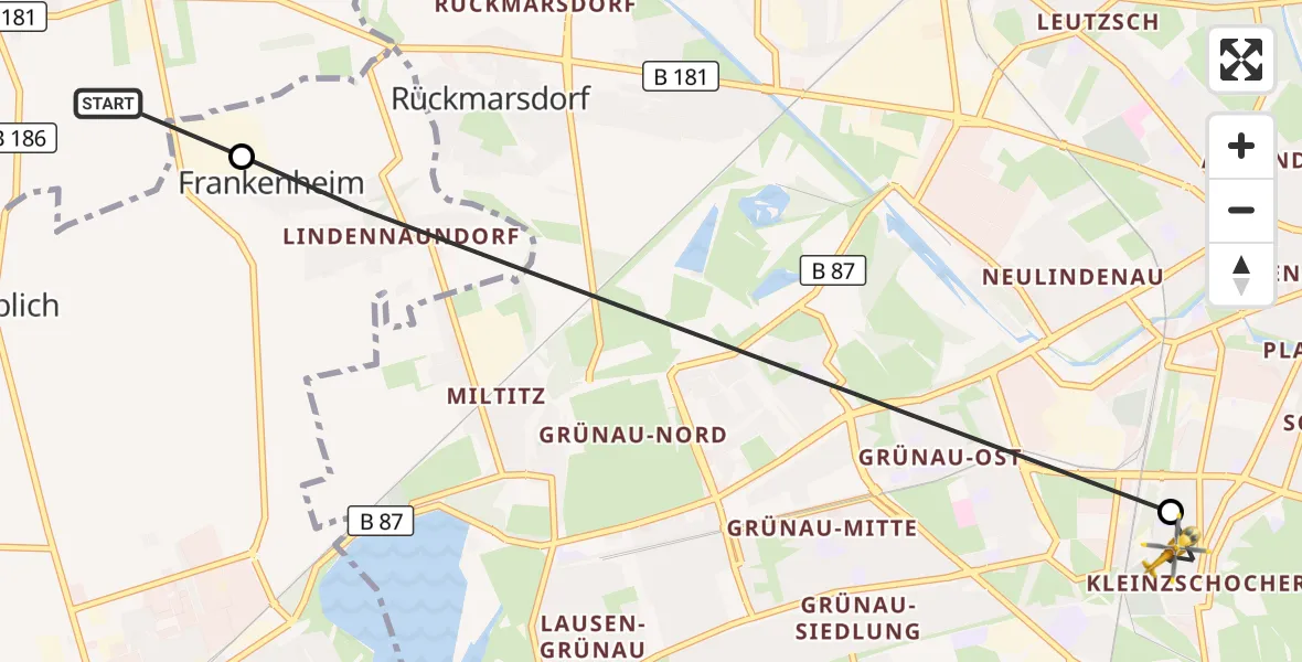 Flugroute Rettungshubschrauber Schkeuditz - Leipzig, 14 Juli 2026, 10:01