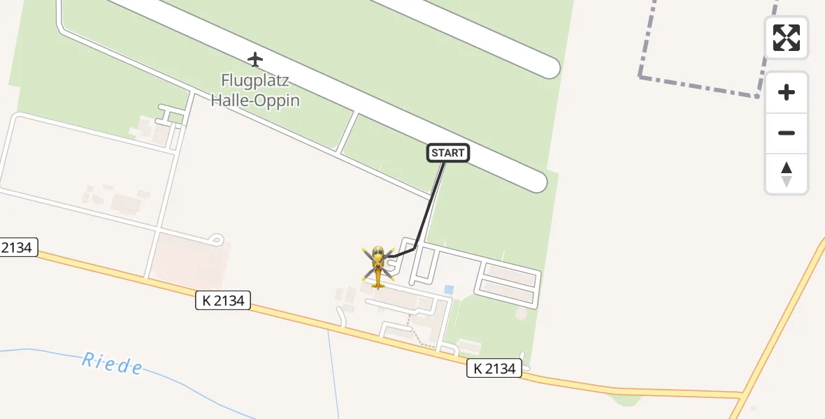 Flugroute Rettungshubschrauber Halle-Oppin Flugplatz - Halle-Oppin Flugplatz, 14 Juli 2026, 10:05