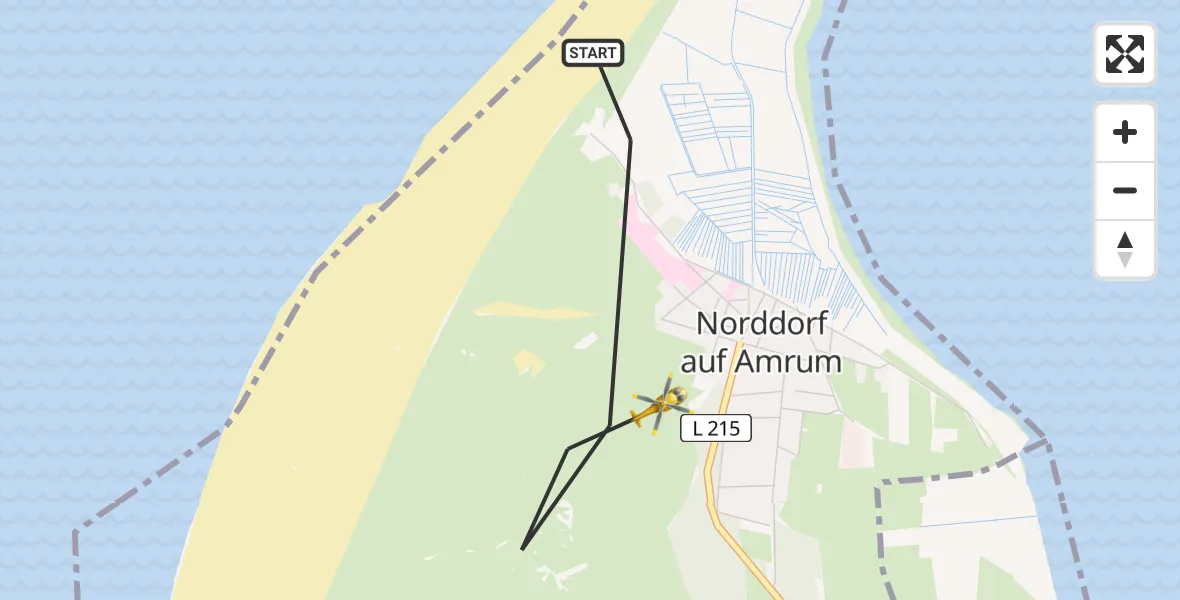 Flugroute Ambulanzhubschrauber Norddorf auf Amrum - Norddorf auf Amrum, 14 Juli 2026, 10:33