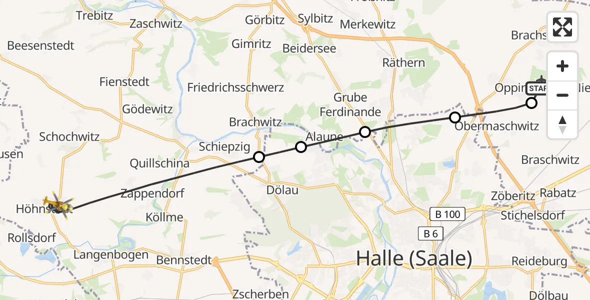 Flugroute Rettungshubschrauber Halle-Oppin Flugplatz - Salzatal, 14 Juli 2026, 10:34