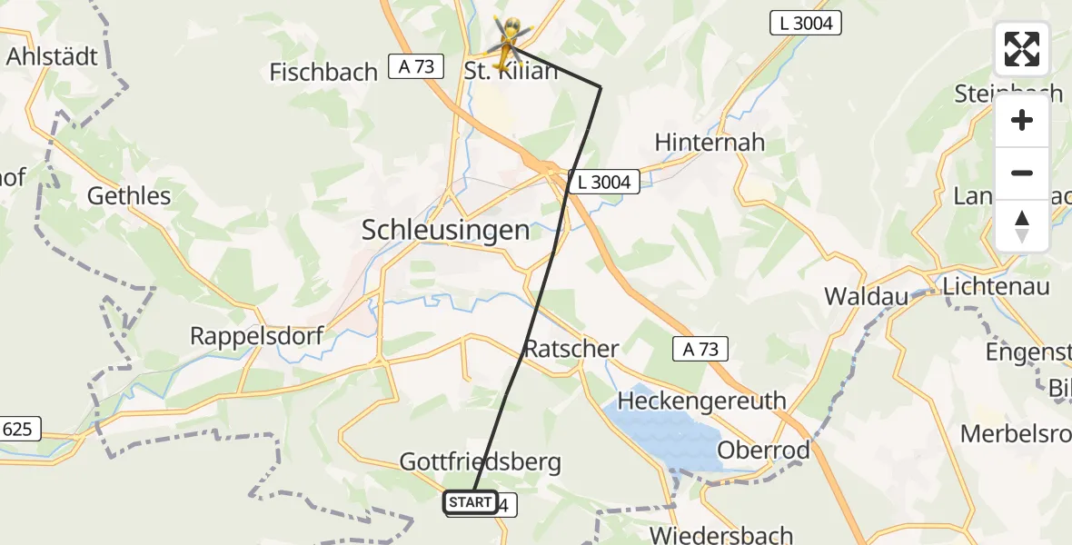 Flugroute Rettungshubschrauber Schleusingen - Schleusingen, 14 Juli 2026, 10:43