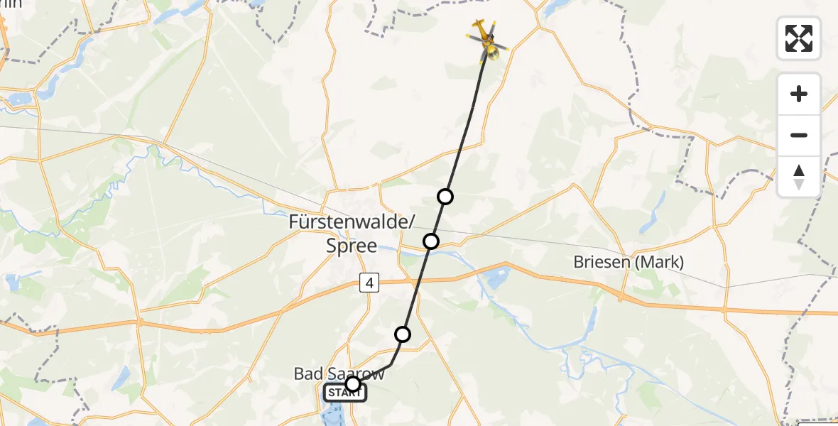 Flugroute Rettungshubschrauber Bad Saarow Hospital - Steinhöfel, 14 Juli 2026, 10:45