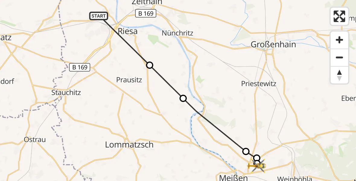 Flugroute Rettungshubschrauber Riesa - Meißen, 14 Juli 2026, 10:47