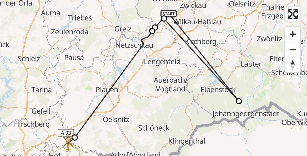 Flugroute Rettungshubschrauber Werdau - Gattendorf, 14 Juli 2026, 10:50