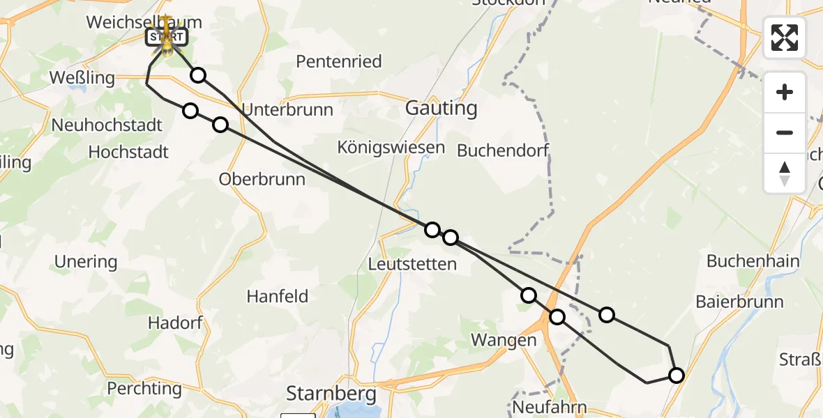 Flugroute Ambulanzhubschrauber Oberpfaffenhofen Flughafen - Oberpfaffenhofen Flughafen, 14 Juli 2026, 10:54