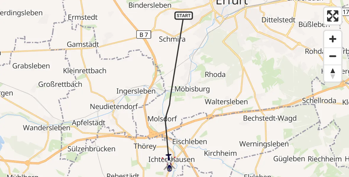 Flugroute Polizeihubschrauber Erfurt - Amt Wachsenburg, 14 Juli 2026, 11:03