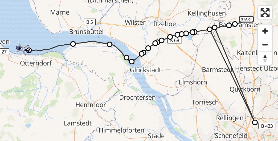 Flugroute Polizeihubschrauber Bad Bramstedt - Otterndorf, 14 Juli 2026, 11:04