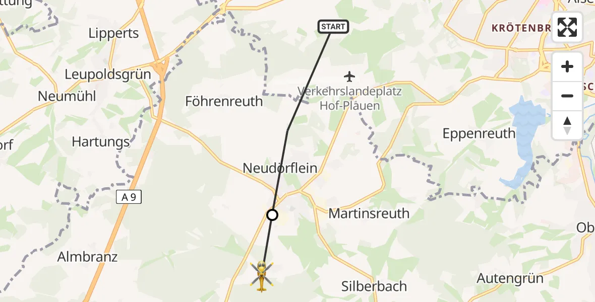 Flugroute Rettungshubschrauber Hof-Plauen Flughafen - Konradsreuth, 14 Juli 2026, 11:05