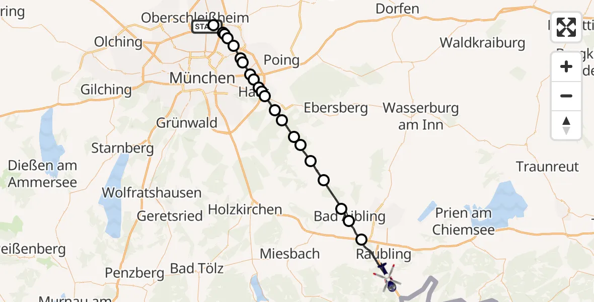 Flugroute Polizeihubschrauber Oberschleißheim - Brannenburg Flugplatz, 14 Juli 2026, 11:10