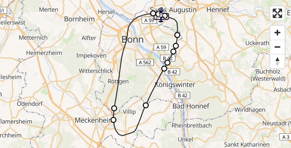 Flugroute Polizeihubschrauber Bonn-Hangelar Flugplatz - Bonn-Hangelar Flugplatz, 14 Juli 2026, 11:15