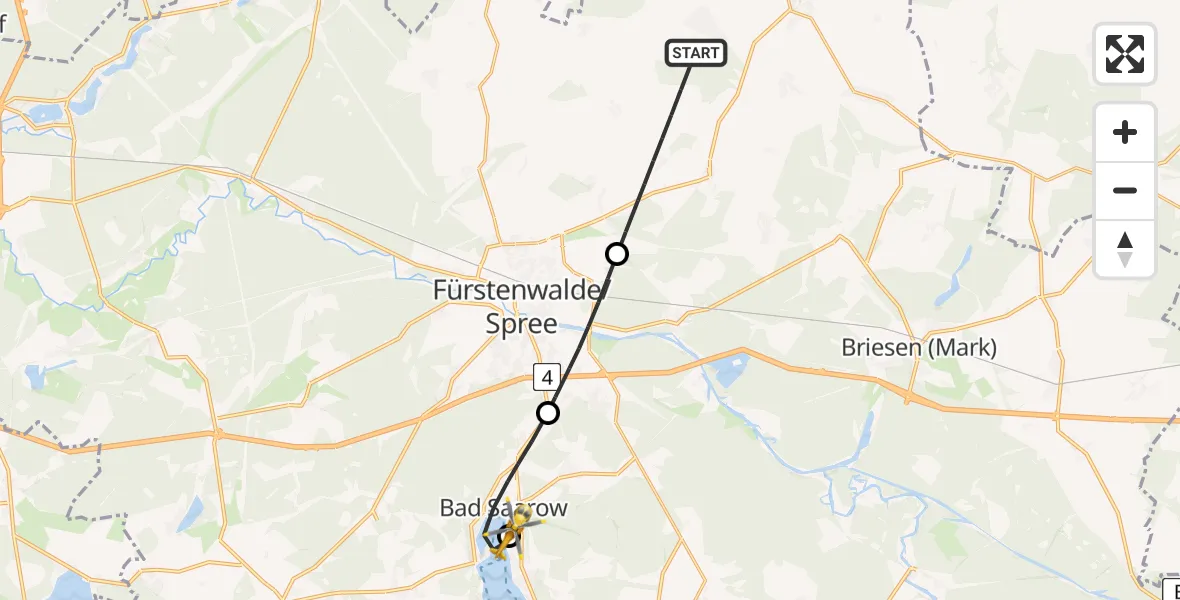 Flugroute Rettungshubschrauber Steinhöfel - Bad Saarow Hospital, 14 Juli 2026, 11:23