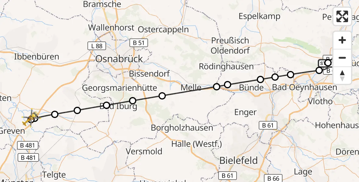 Flugroute Ambulanzhubschrauber Minden - Christoph  Westfalen-ADAC, 14 Juli 2026, 11:27