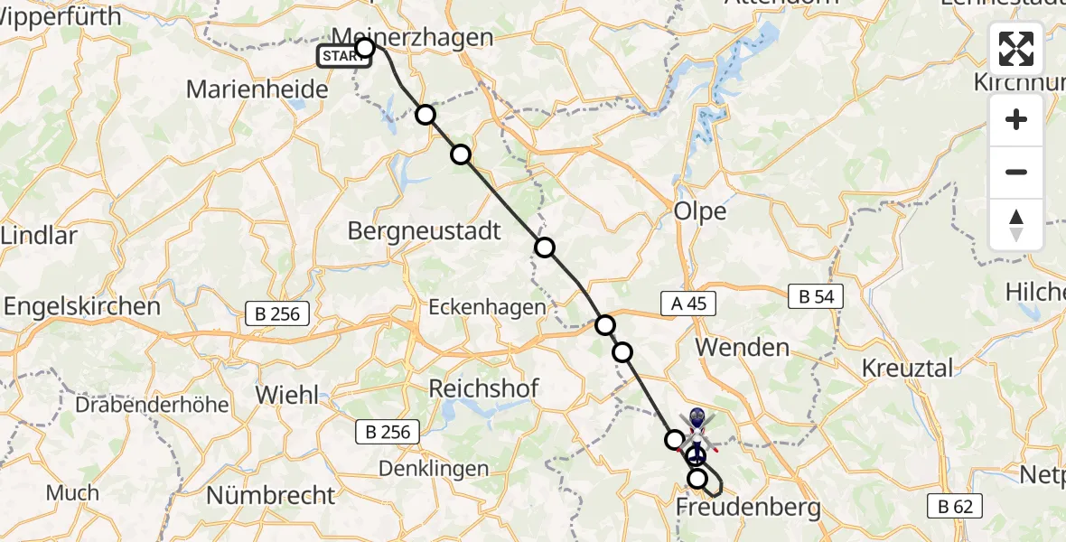 Flugroute Polizeihubschrauber Meinerzhagen Flugplatz - Friesenhagen, 14 Juli 2026, 11:28