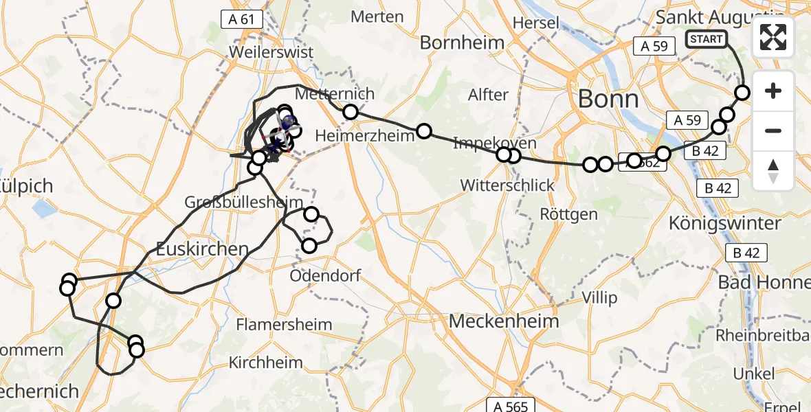 Flugroute Polizeihubschrauber Sankt Augustin - Weilerswist UL, 14 Juli 2026, 11:30