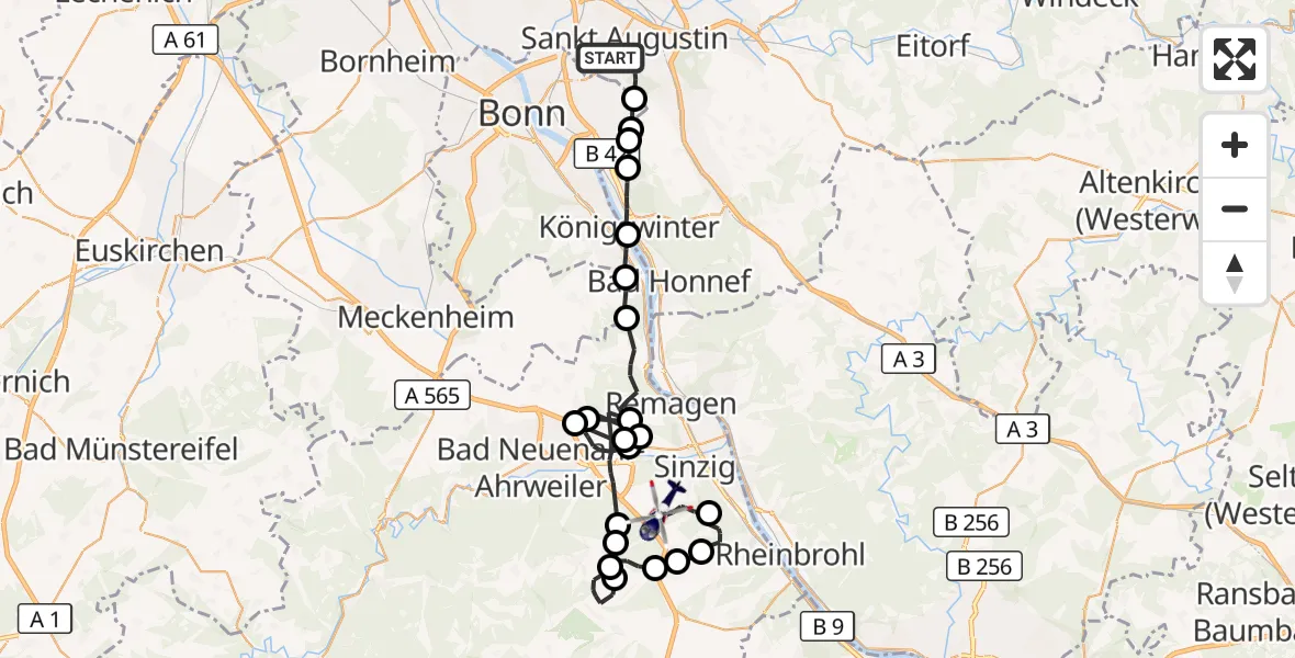 Flugroute Polizeihubschrauber Sankt Augustin - Sinzig, 14 Juli 2026, 11:31