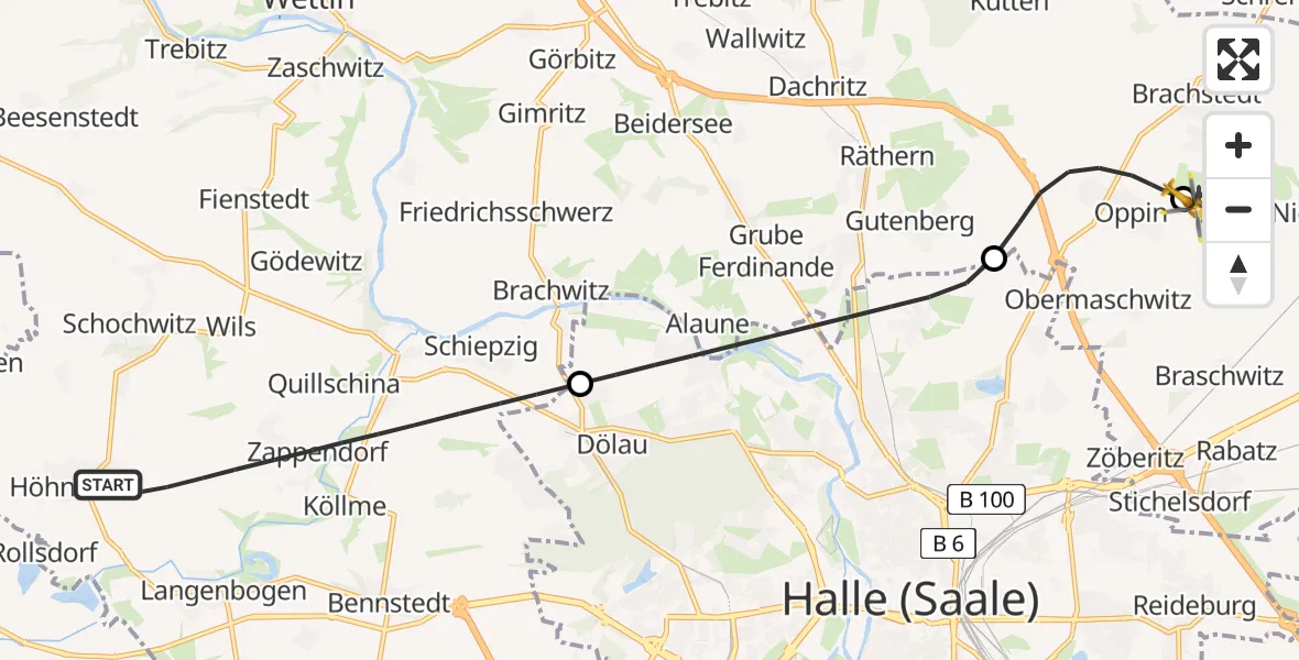 Flugroute Rettungshubschrauber Salzatal - Halle-Oppin Flugplatz, 14 Juli 2026, 11:32