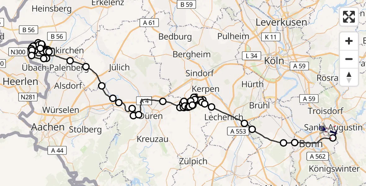 Flugroute Polizeihubschrauber Geilenkirchen - Sankt Augustin, 14 Juli 2026, 11:34