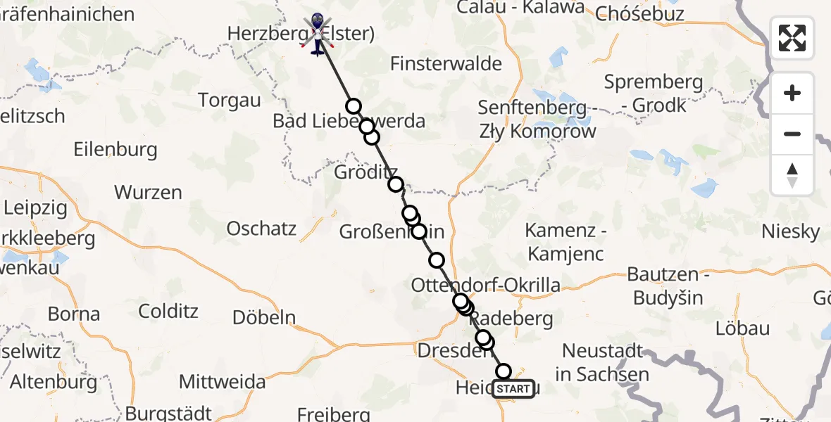 Flugroute Polizeihubschrauber Pirna - Herzberg (Elster), 14 Juli 2026, 11:37
