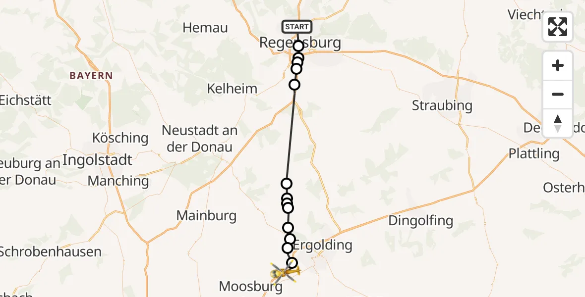 Flugroute Rettungshubschrauber Lappersdorf - Landshut, 14 Juli 2026, 11:42