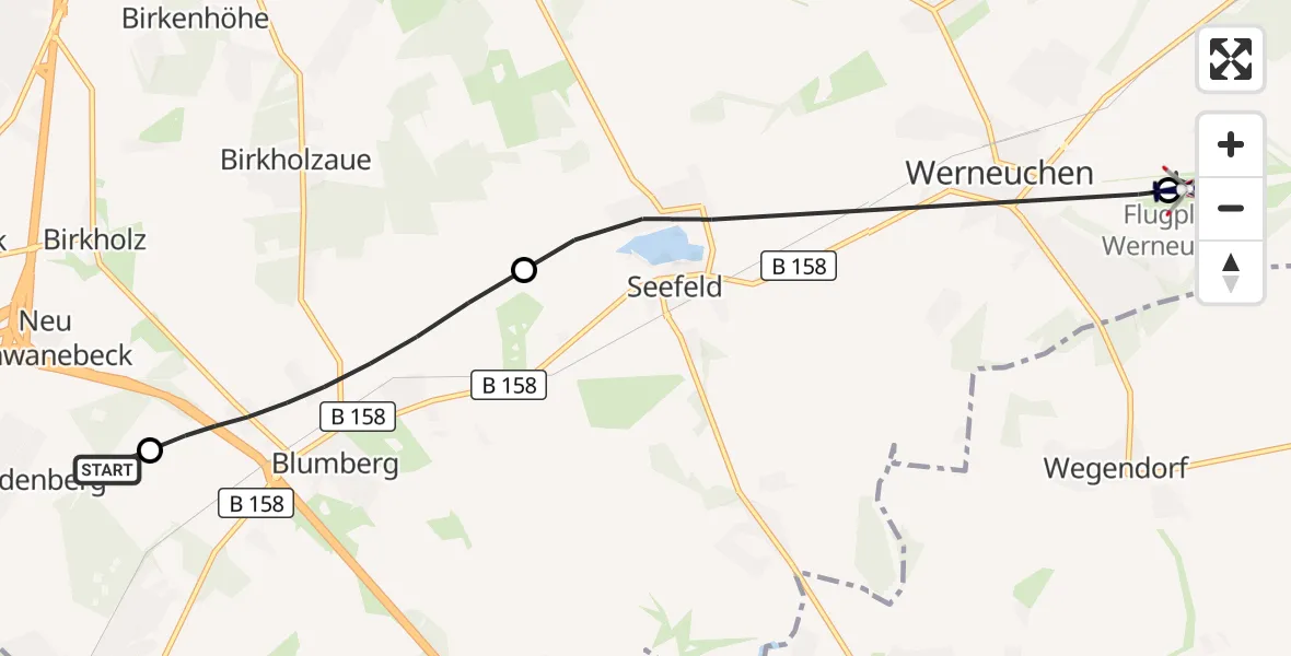 Flugroute Polizeihubschrauber Ahrensfelde Hubschrauberlandeplatz - Werneuchen Flugplatz, 14 Juli 2026, 11:47