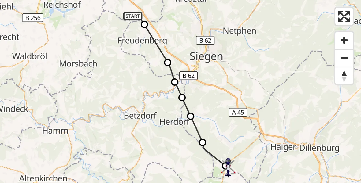 Flugroute Polizeihubschrauber Wenden - Siegerland Flughafen, 14 Juli 2026, 11:50