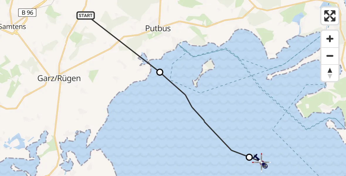 Flugroute Polizeihubschrauber Garz/Rügen - Mönchgut, 14 Juli 2026, 11:50