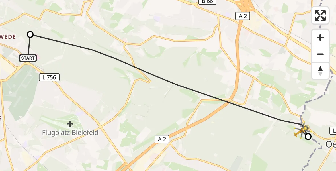 Flugroute Rettungshubschrauber Luftrettungszentrum Bielefeld - Bielefeld, 14 Juli 2026, 11:52