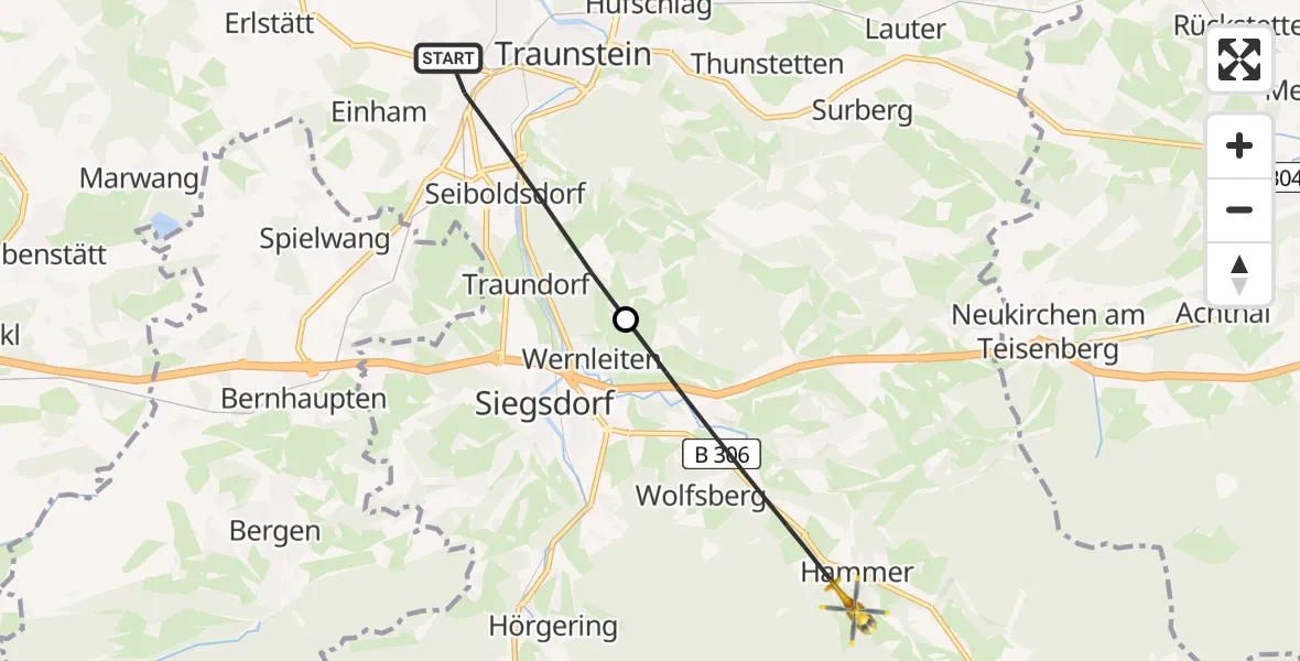 Flugroute Rettungshubschrauber Traunstein - Siegsdorf, 14 Juli 2026, 11:57