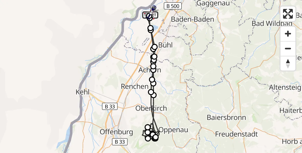 Flugroute Polizeihubschrauber Karlsruhe Baden-Baden Flughafen - Karlsruhe Baden-Baden Flughafen, 14 Juli 2026, 12:00