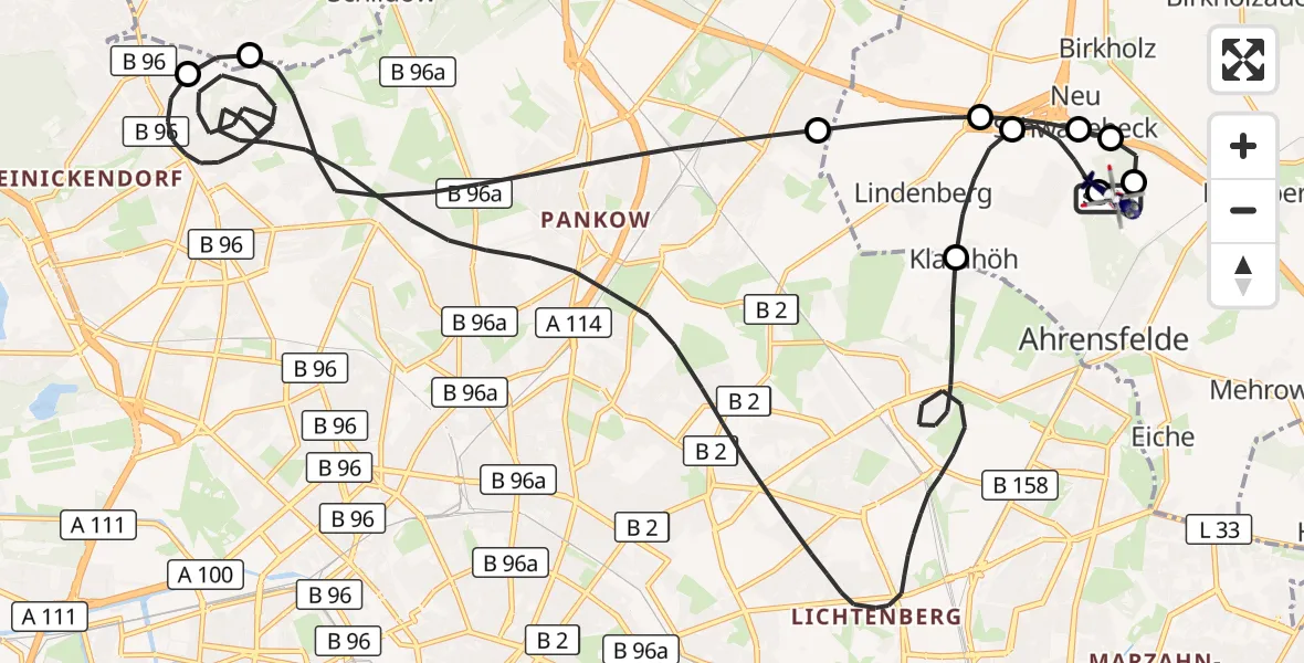 Flugroute Polizeihubschrauber Ahrensfelde Hubschrauberlandeplatz - Ahrensfelde Hubschrauberlandeplatz, 14 Juli 2026, 12:01