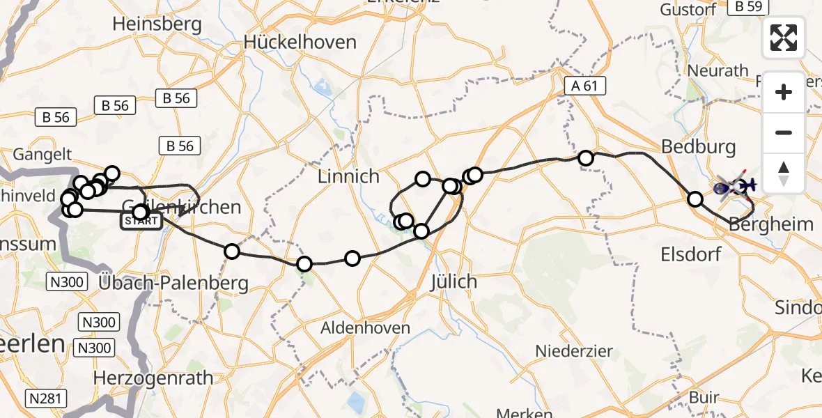 Flugroute Polizeihubschrauber Geilenkirchen - Bergheim Flugplatz, 14 Juli 2026, 12:01