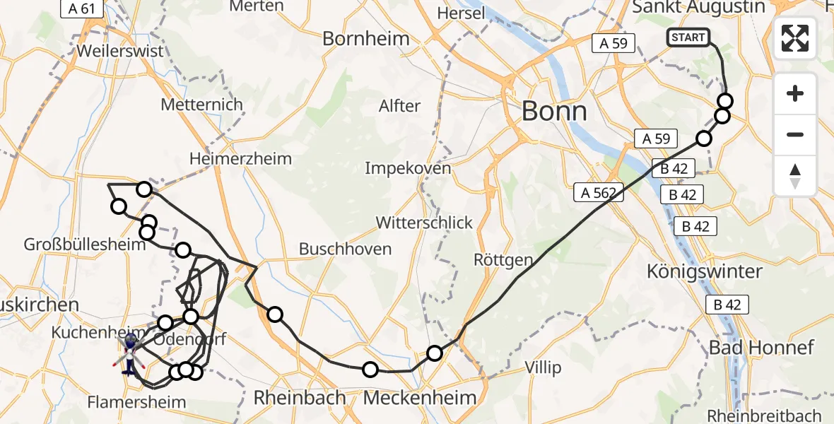 Flugroute Polizeihubschrauber Sankt Augustin - Euskirchen, 14 Juli 2026, 12:05
