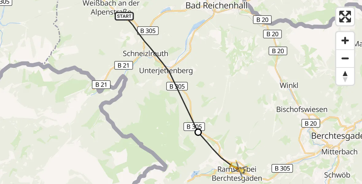 Flugroute Rettungshubschrauber Schneizlreuth - Ramsau b.Berchtesgaden, 14 Juli 2026, 12:12
